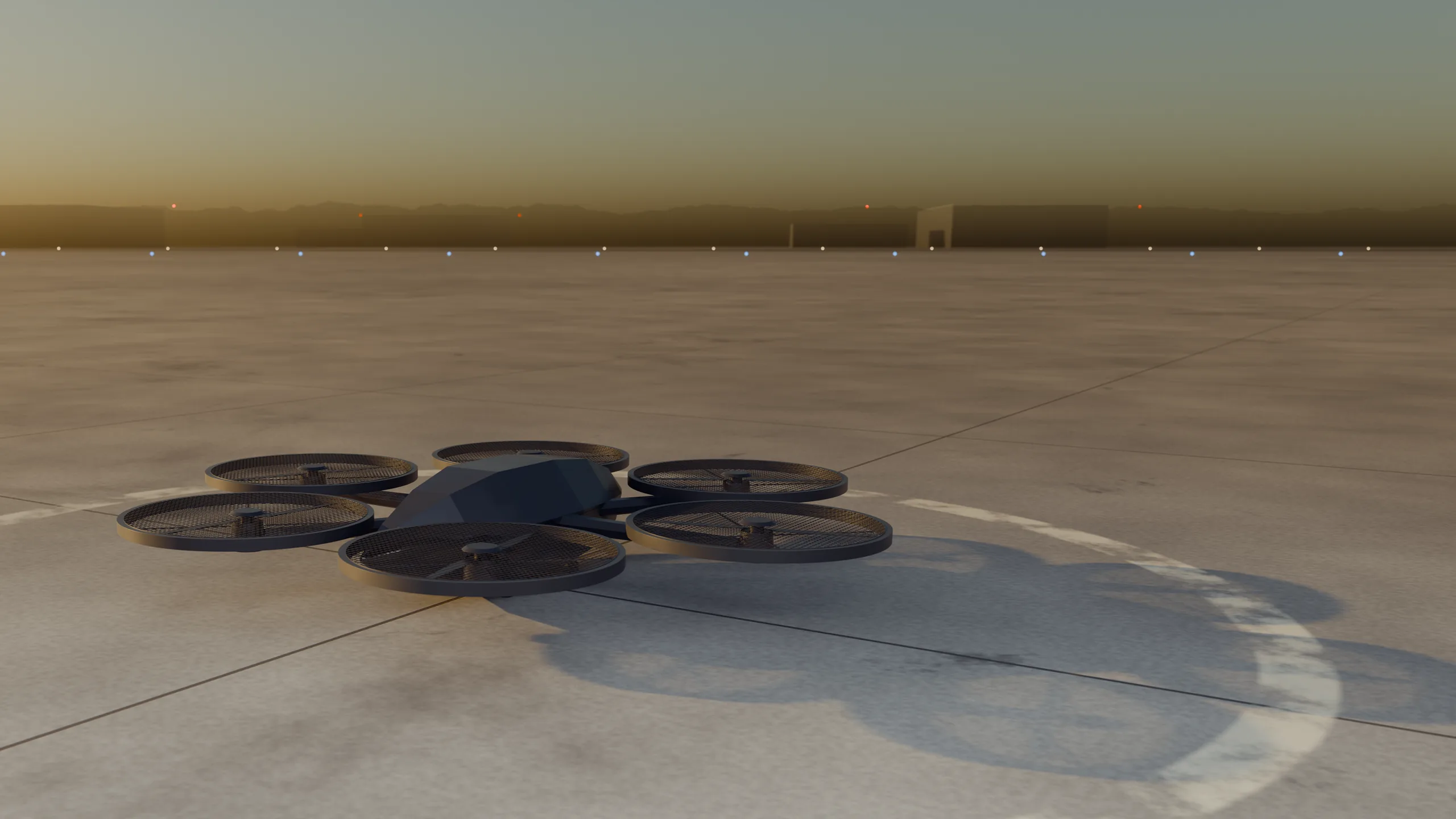 GLADAN on an airfield apron at dusk
